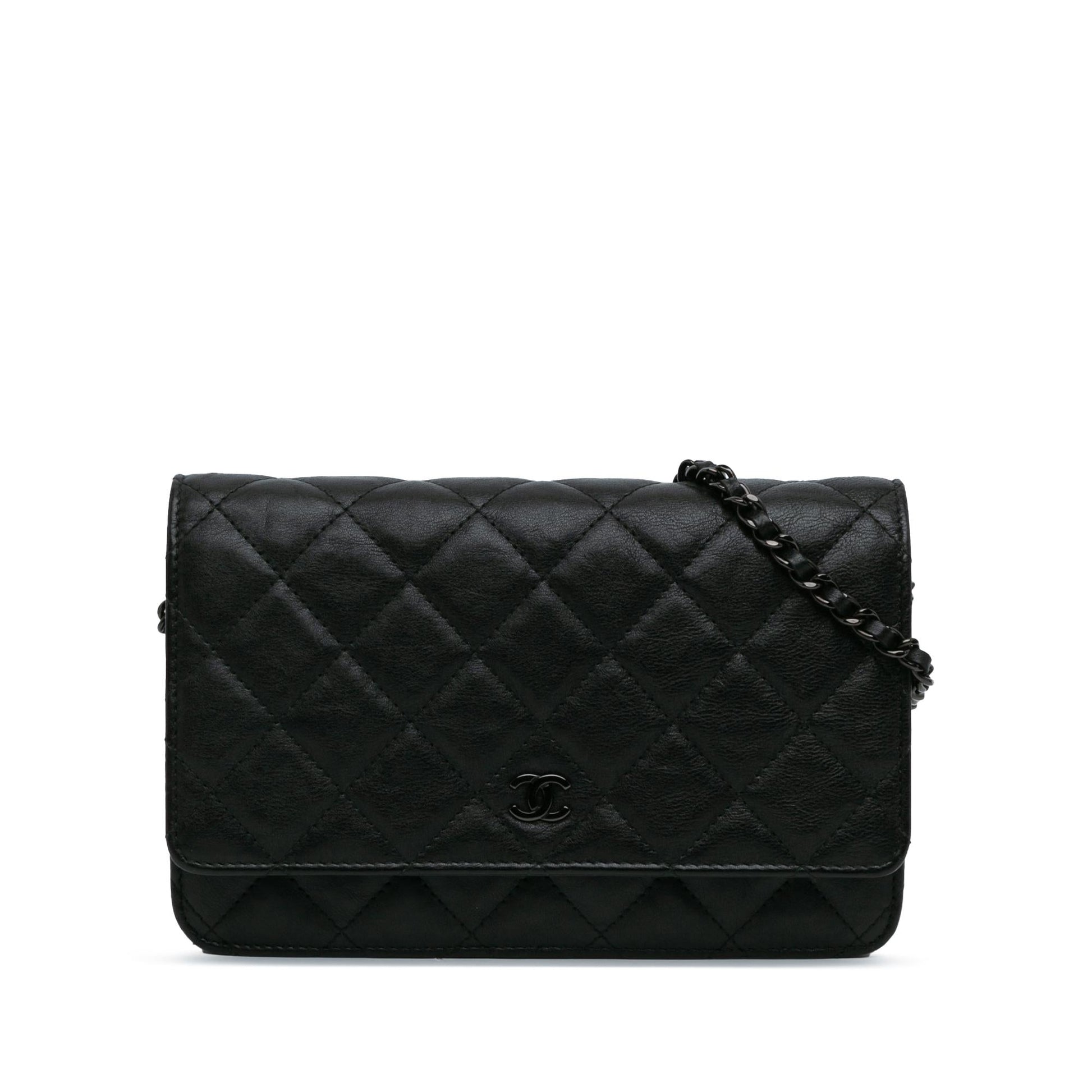 Chanel Quilted Crumpled Calfskin So Black Wallet On Chain (SHG-VI9SVY) Crossbody