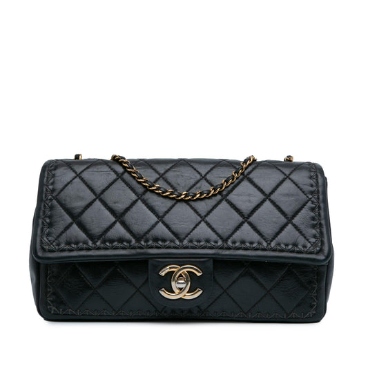 Chanel Quilted Lambskin Whipstitch Single Flap (SHG-OfzSAu) Crossbody