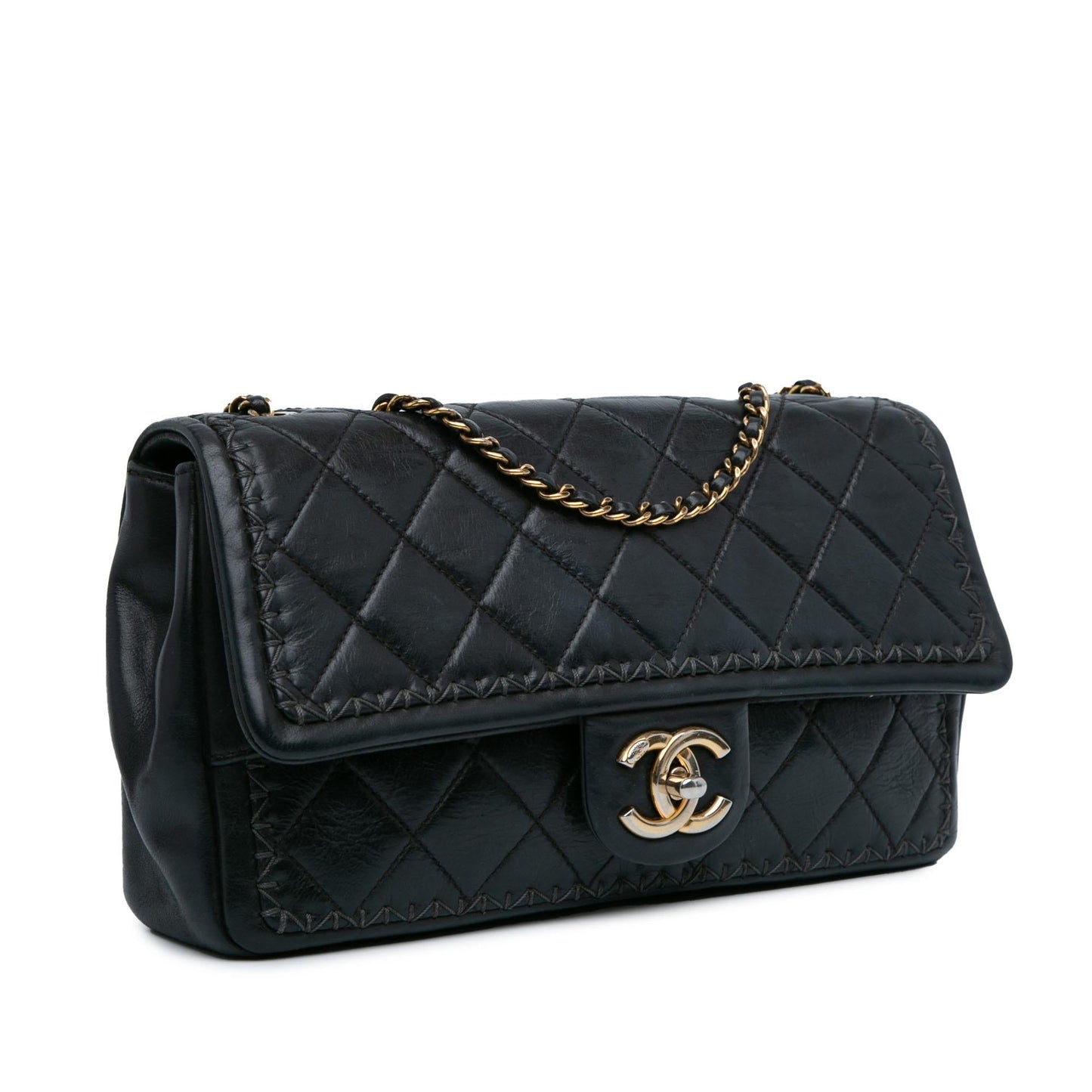 Chanel Quilted Lambskin Whipstitch Single Flap (SHG-OfzSAu) Crossbody