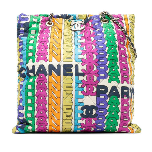 Chanel Quilted Printed Nylon Logo Shopping Tote (SHG-8Ik6Tq)