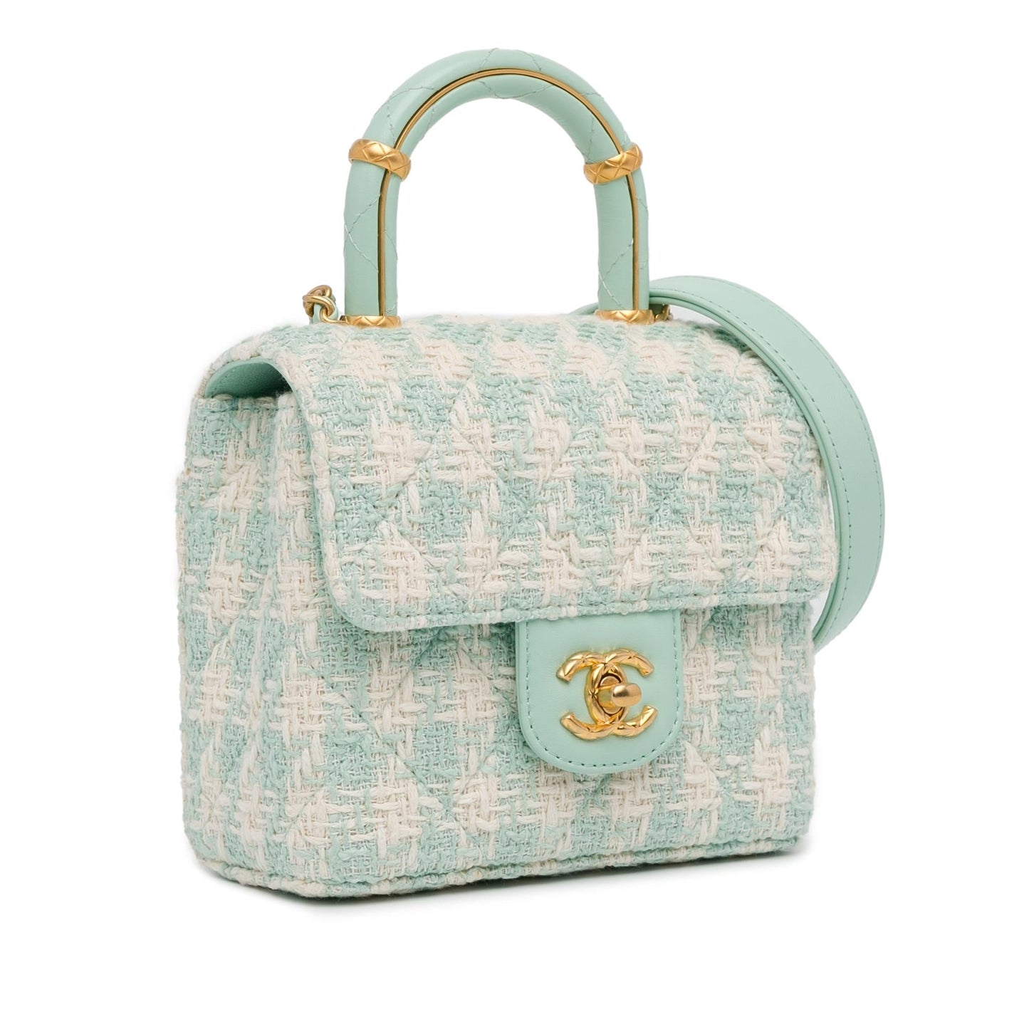 Chanel Quilted Tweed Crush Top Handle Flap (SHG-Ex9ayO) Shoulder Bag