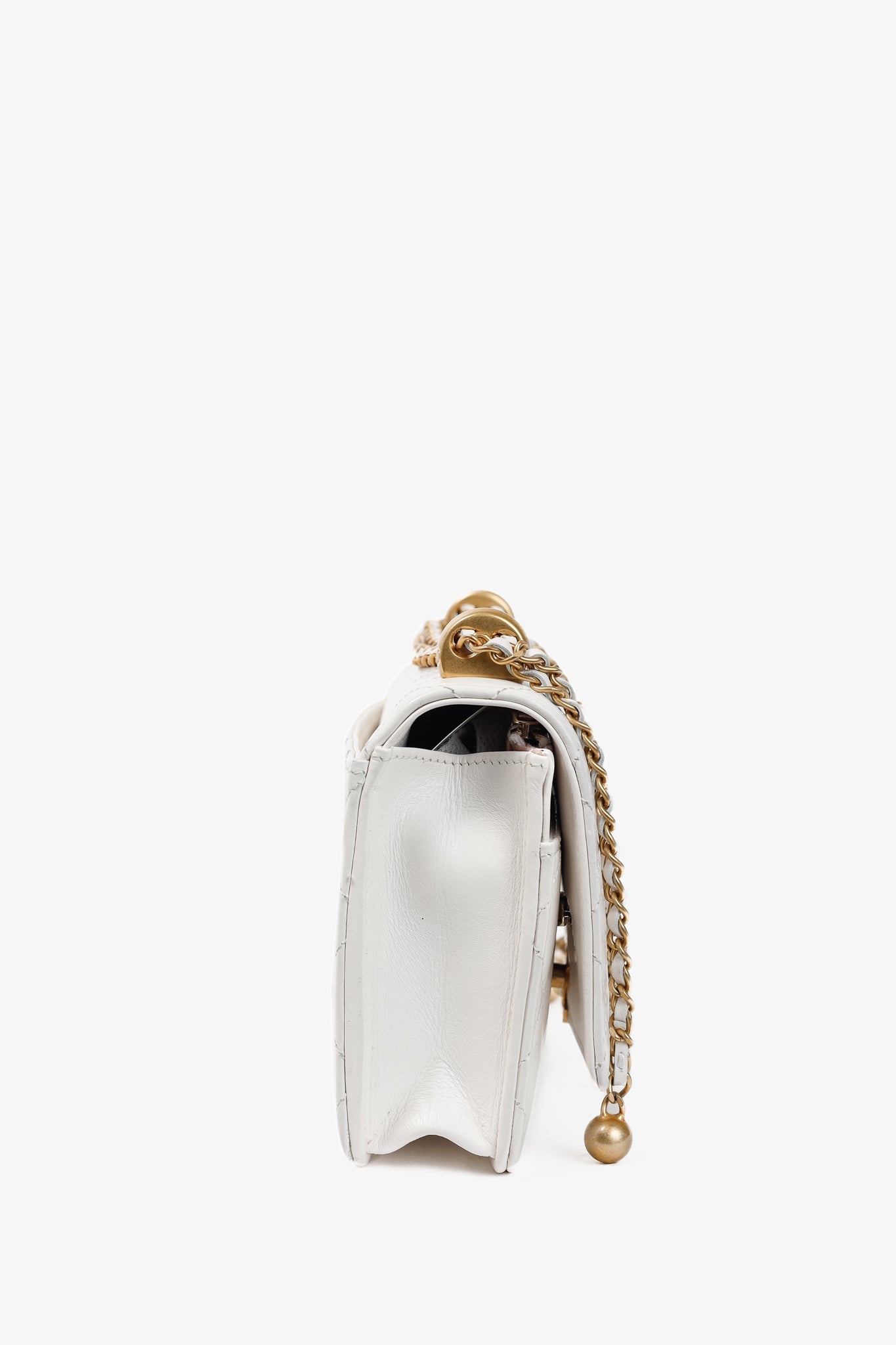 Chanel Pearl Crush White Quilted Lambskin Leather Wallet on Chain Crossbody