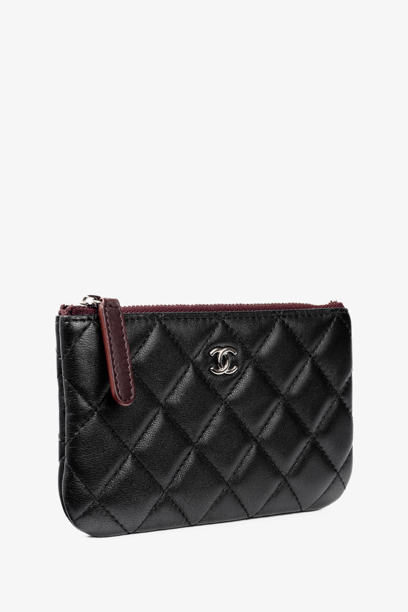 Chanel Black Lambskin Classic Zipped O Pouch Clutch