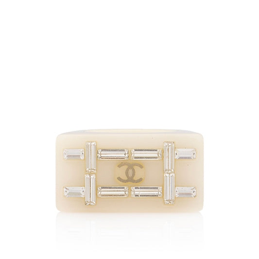 Chanel Resin Crystal Baguette CC Ring - Size 7