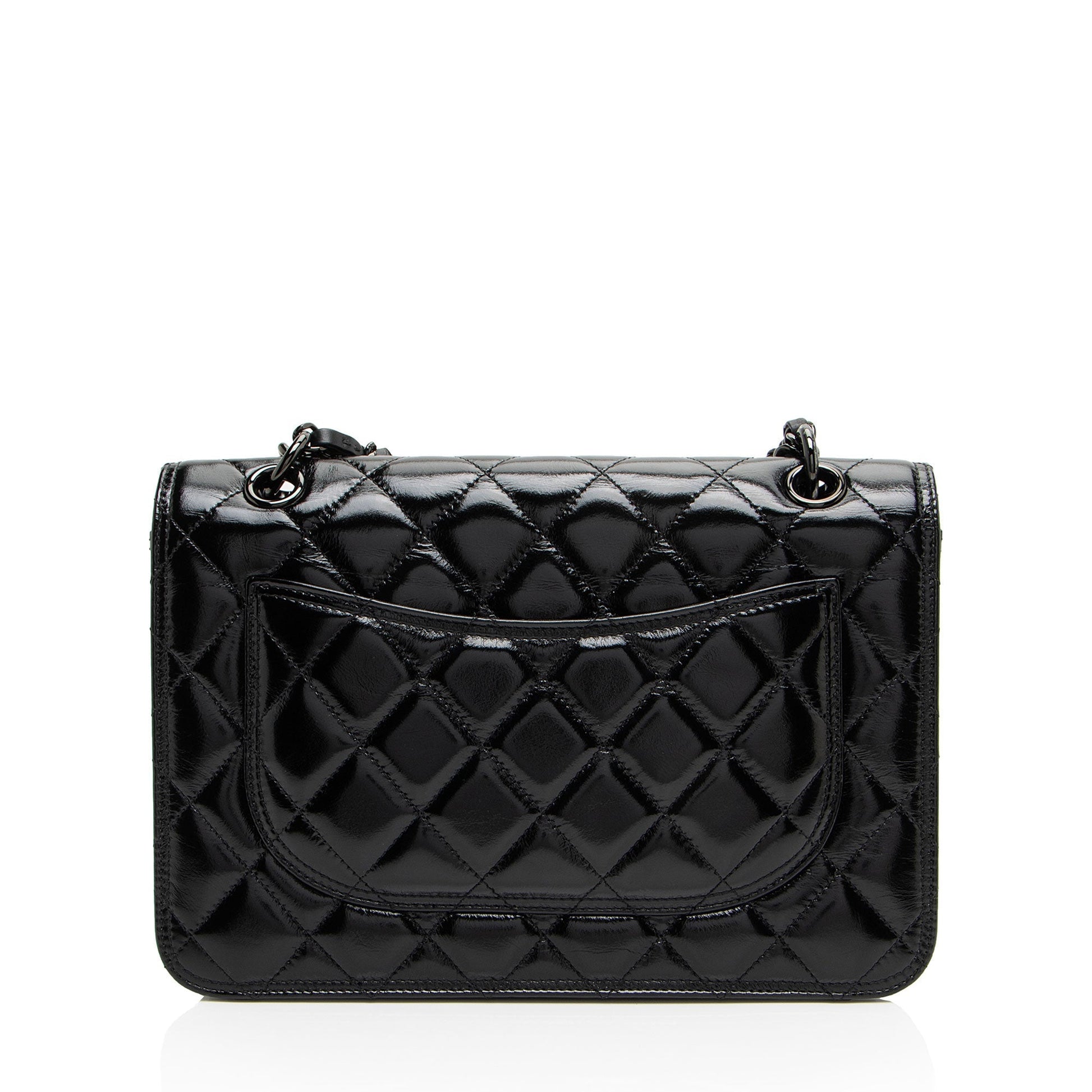 Chanel Shiny Crumpled Calfskin So Black Double You Flap Bag