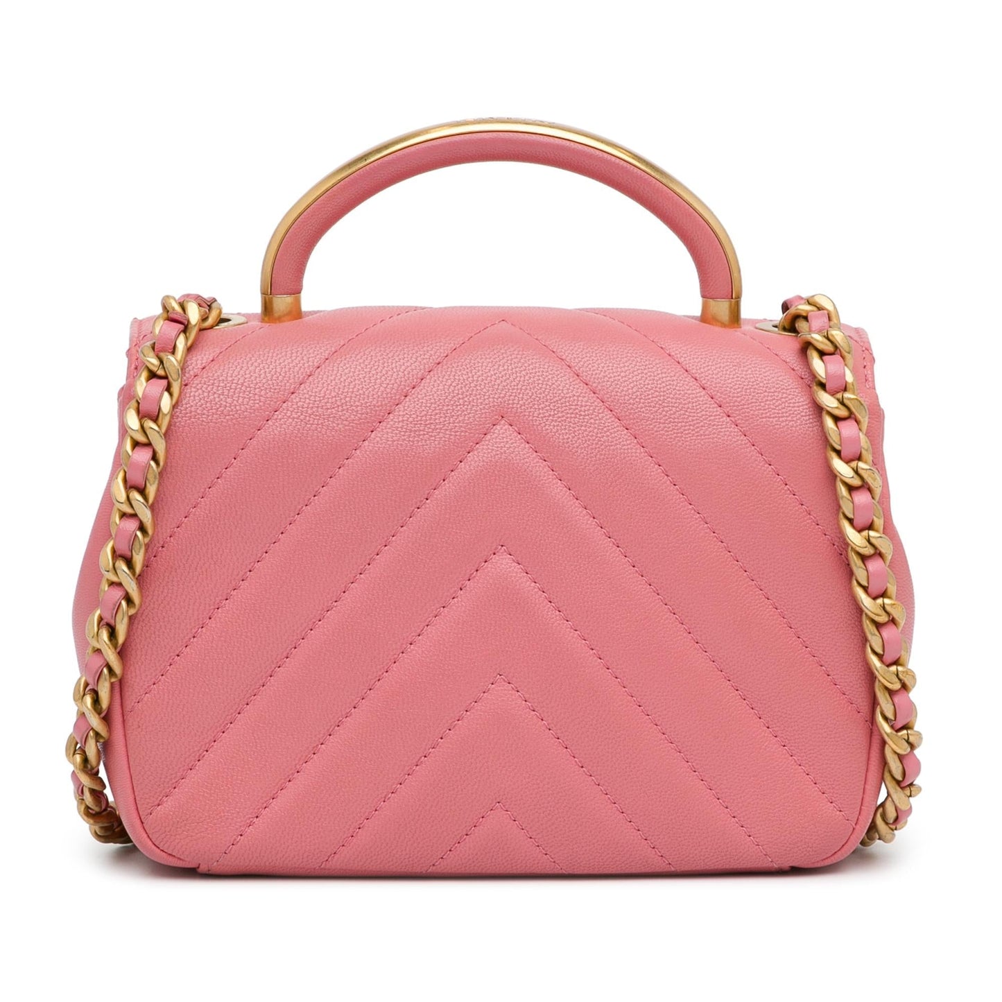 Chanel Small Chevron Lambskin Reversed Round Flap (SHG-tiKa51) Shoulder Bag