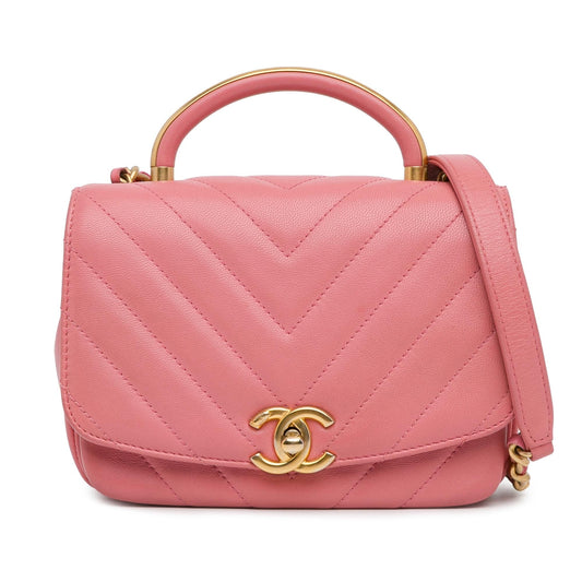 Chanel Small Chevron Lambskin Reversed Round Flap (SHG-tiKa51) Shoulder Bag