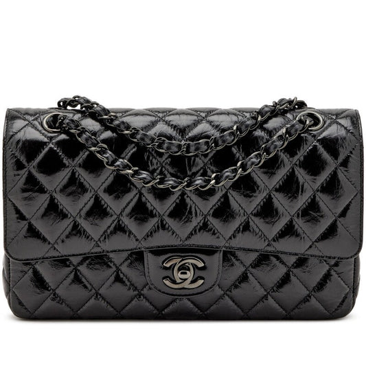 CHANEL SO BLACK QUILTED CRUMPLED CALFSKIN MEDIUM DOUBLE FLAP BAG