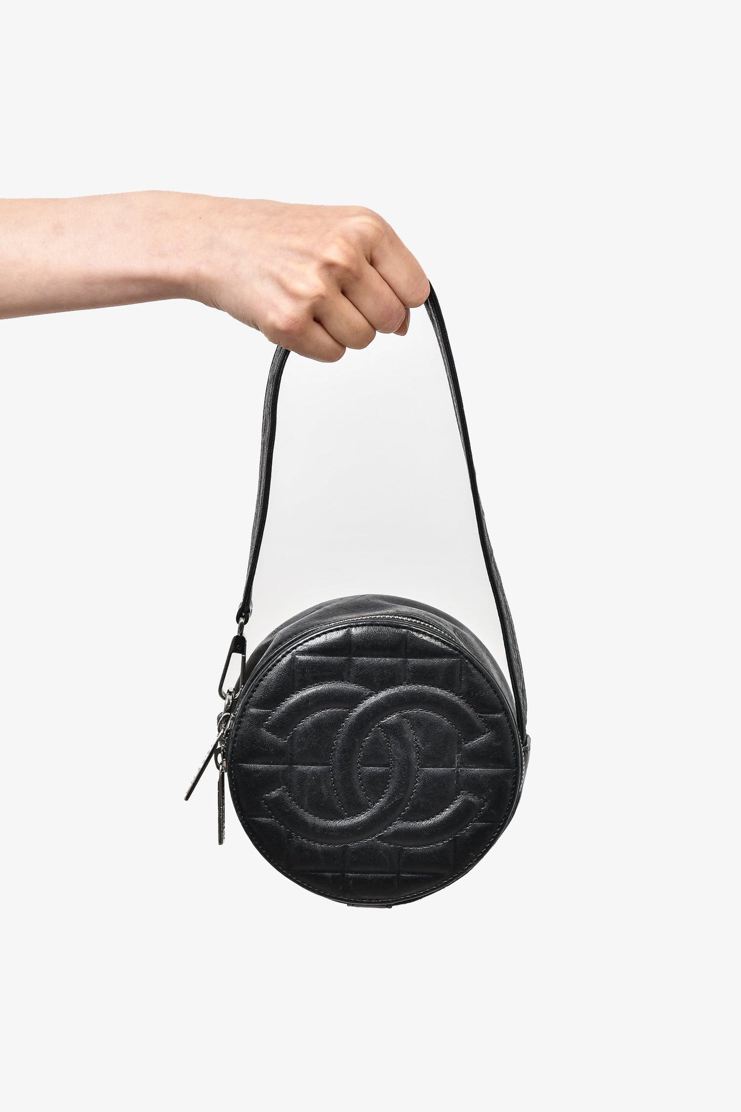 Chanel 2003/2004 Black Leather Round CC Shoulder Bag