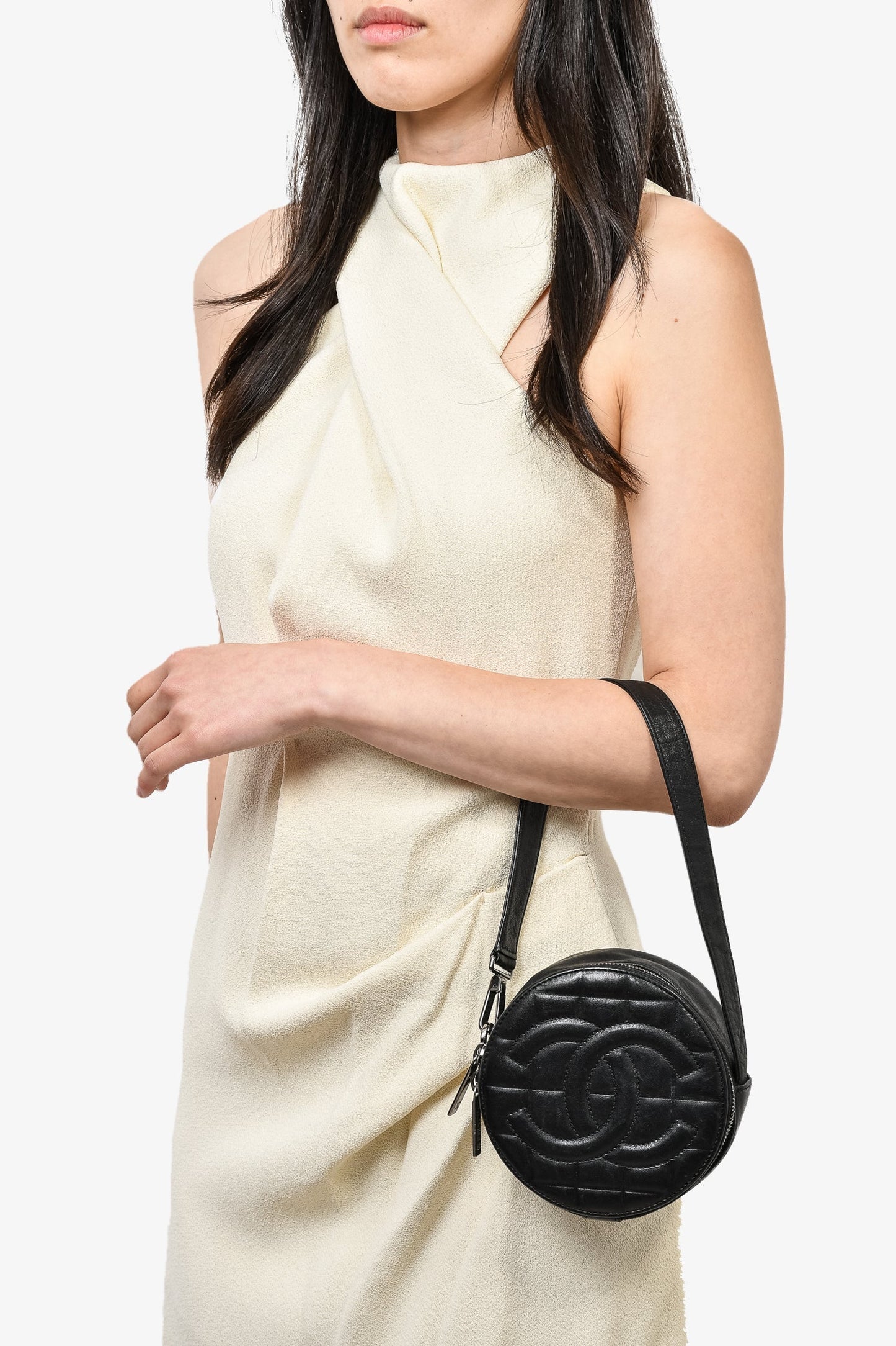Chanel 2003/2004 Black Leather Round CC Shoulder Bag