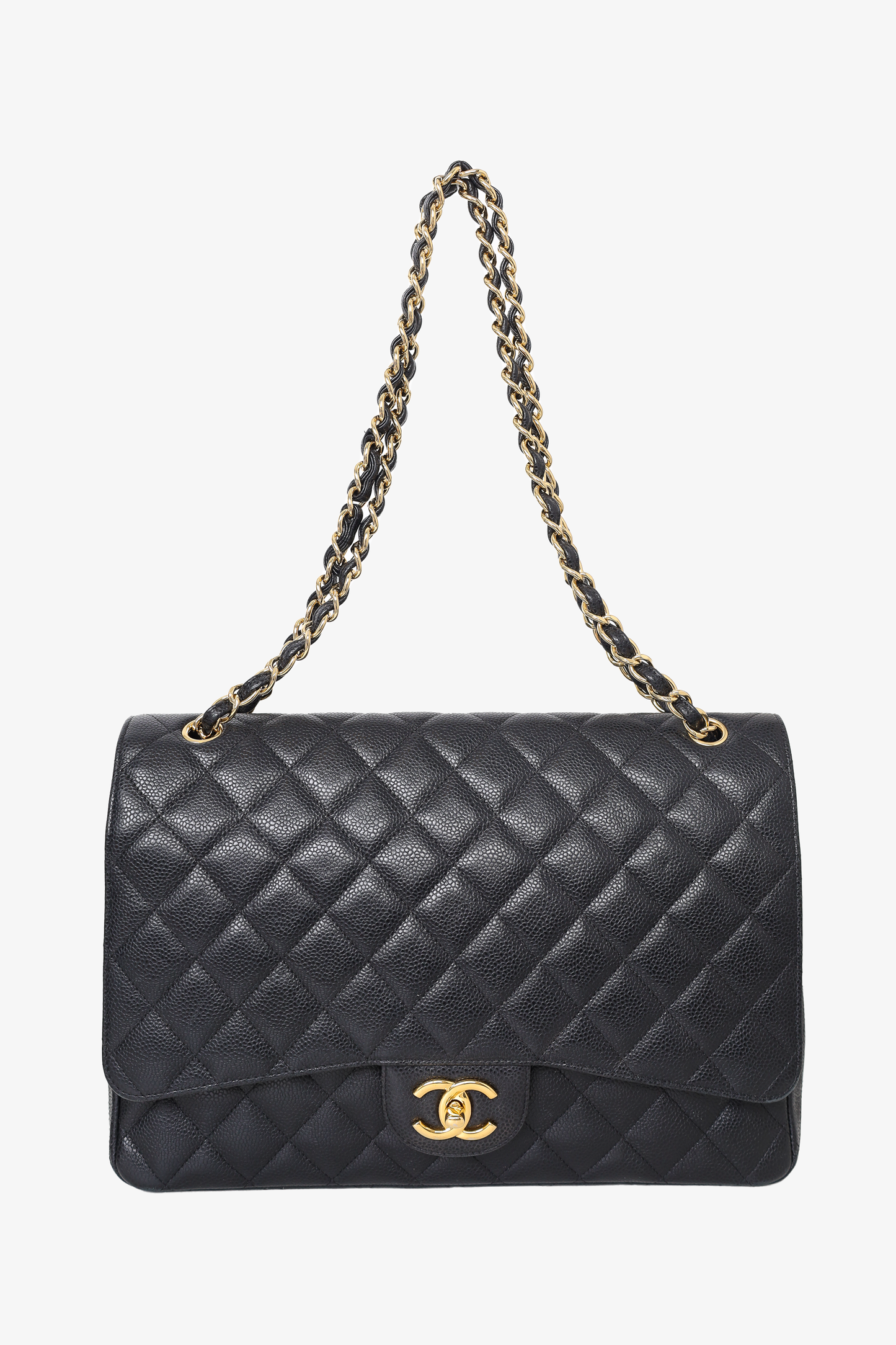 Chanel 2017 Black Caviar Leather Maxi Double Flap Bag