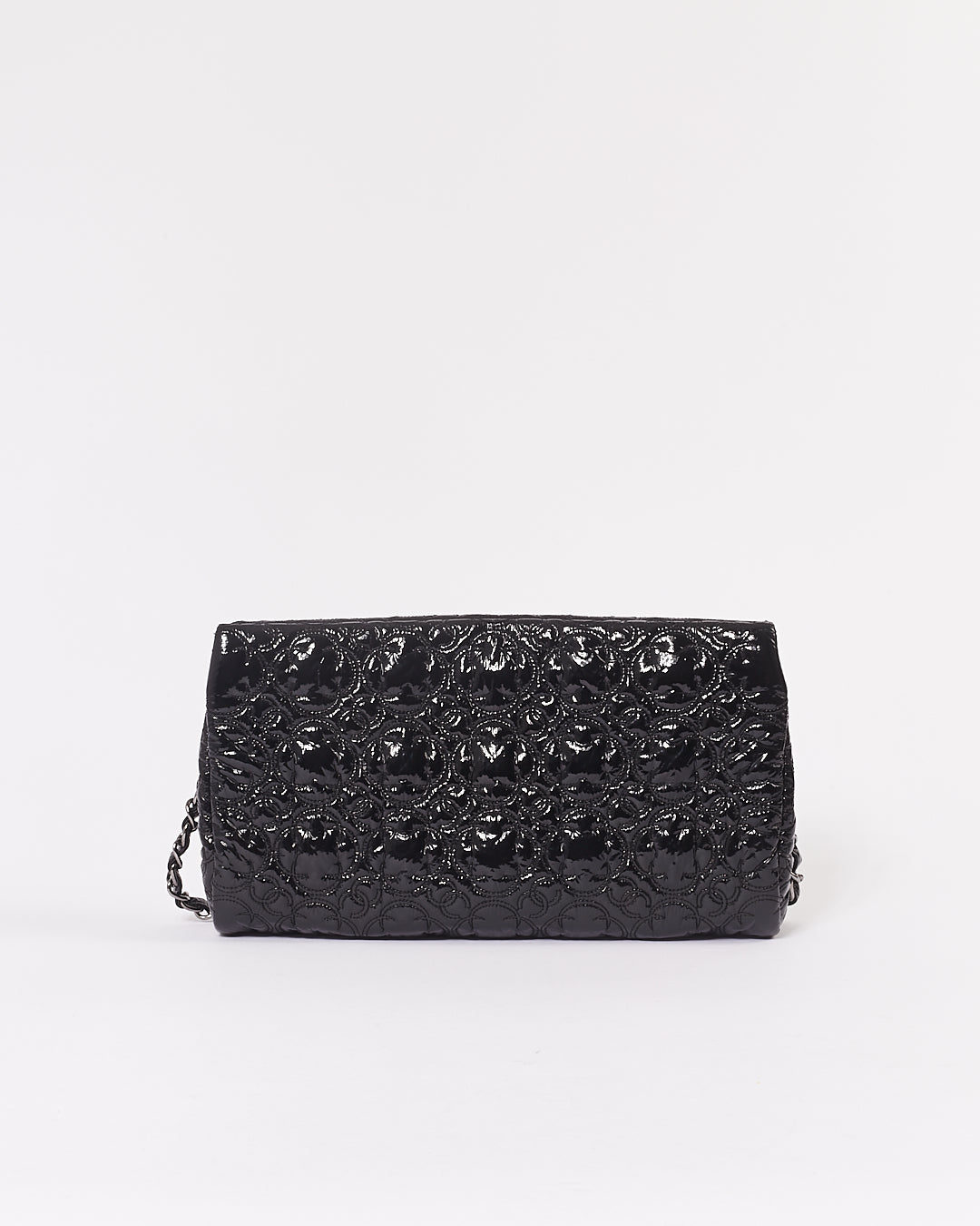 Chanel Black Patent Camellia Flower Pochette Chain Shoulder Bag