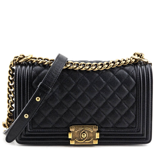 Chanel Black Quilted Caviar Medium Boy Flap Bag
