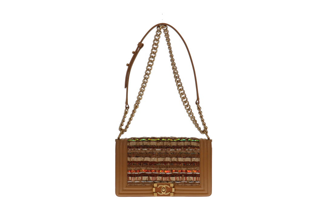 Chanel Boy Bag Tweed Leather New Medium