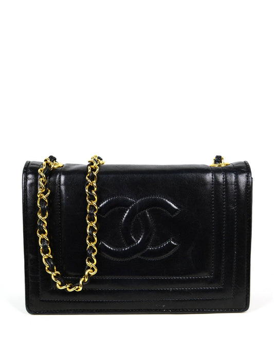 Chanel Black Lambskin Leather CC Stitched Mini Bag