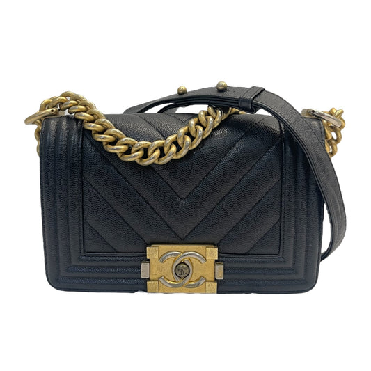 Chanel Boy Bag Small in Chevron Quilted Calfskin Black