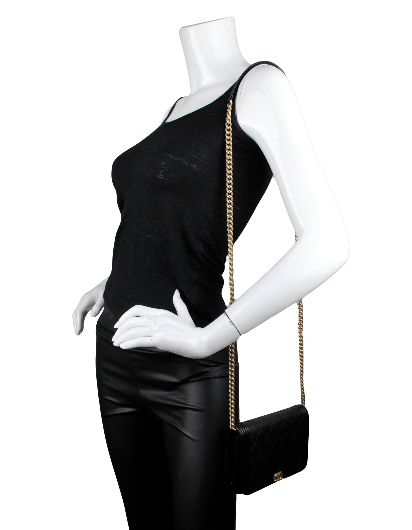 Chanel 2023 Black Caviar Boy Wallet on Chain WOC Crossbody Bag