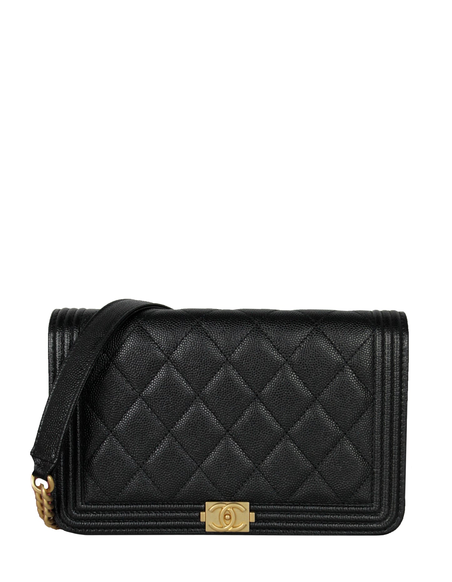 Chanel Black Caviar Boy Wallet on Chain WOC Crossbody Bag