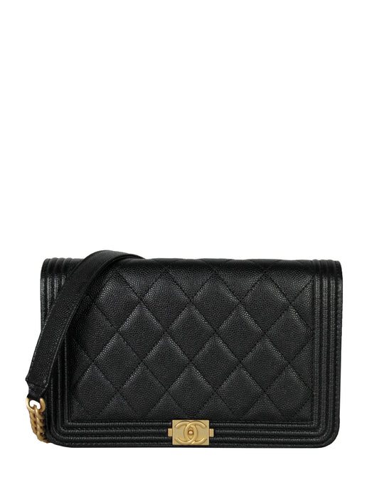 Chanel Black Caviar Boy Wallet on Chain WOC Crossbody Bag