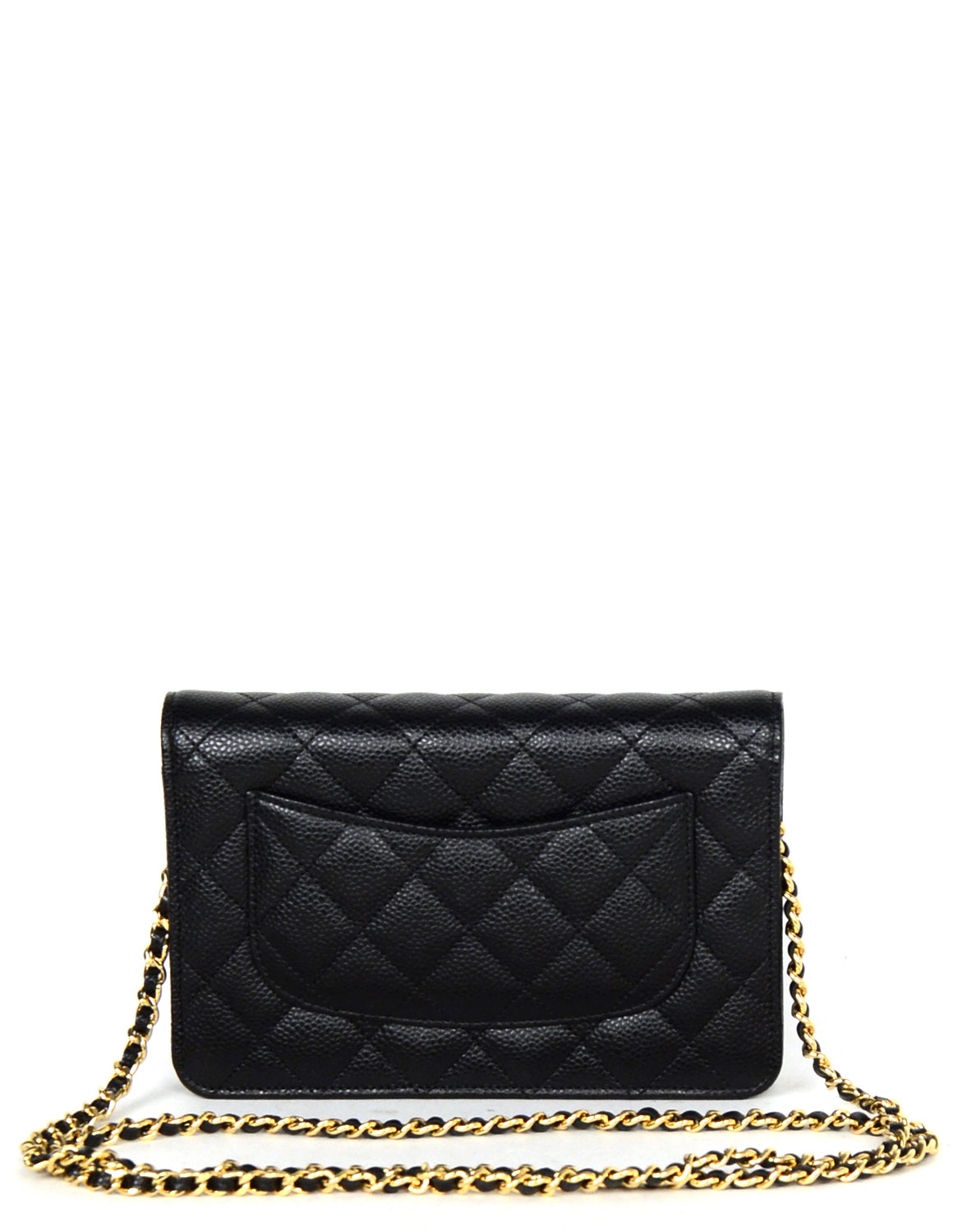 Chanel Black Caviar Leather Quilted Wallet On Chain WOC Crossbody Bag