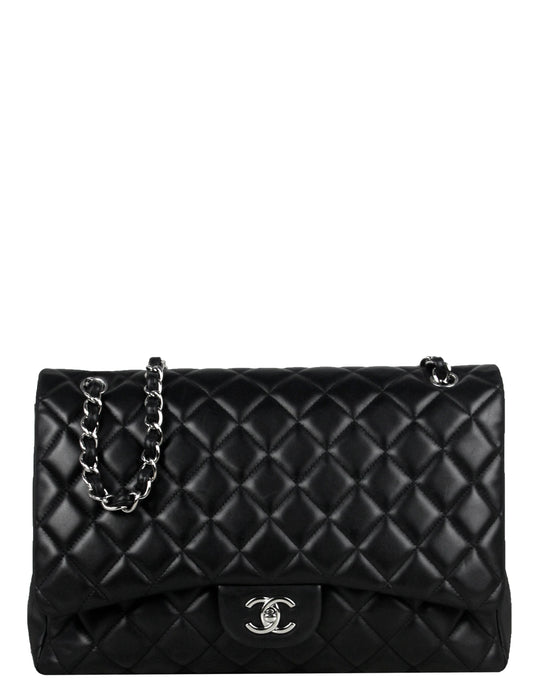 Chanel Black Lambskin Leather Single Flap Maxi Bag
