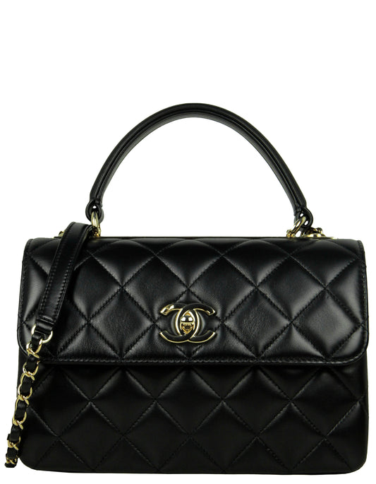 Chanel 2022 Black Lambskin Quilted Small Trendy CC Dual Handle Flap Bag