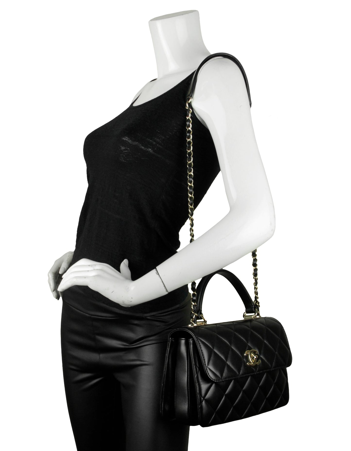 Chanel 2022 Black Lambskin Quilted Small Trendy CC Dual Handle Flap Bag