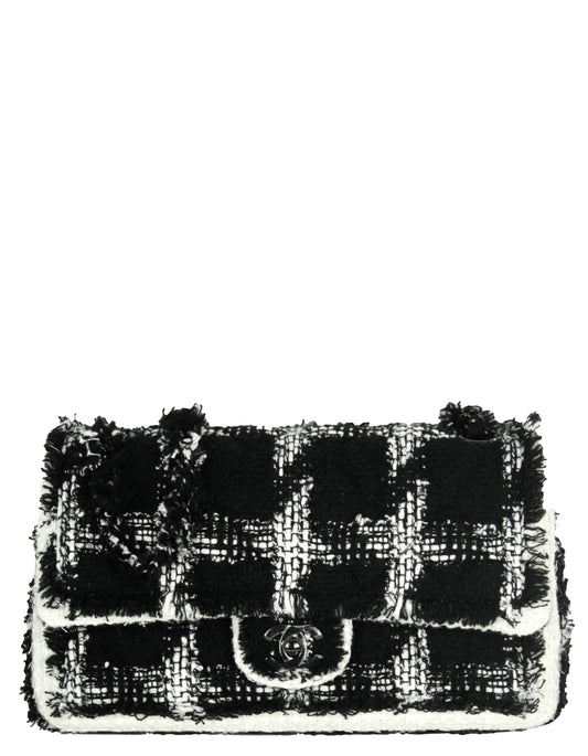 Chanel 2020 Black/White Tweed Medium Classic Double Flap Bag