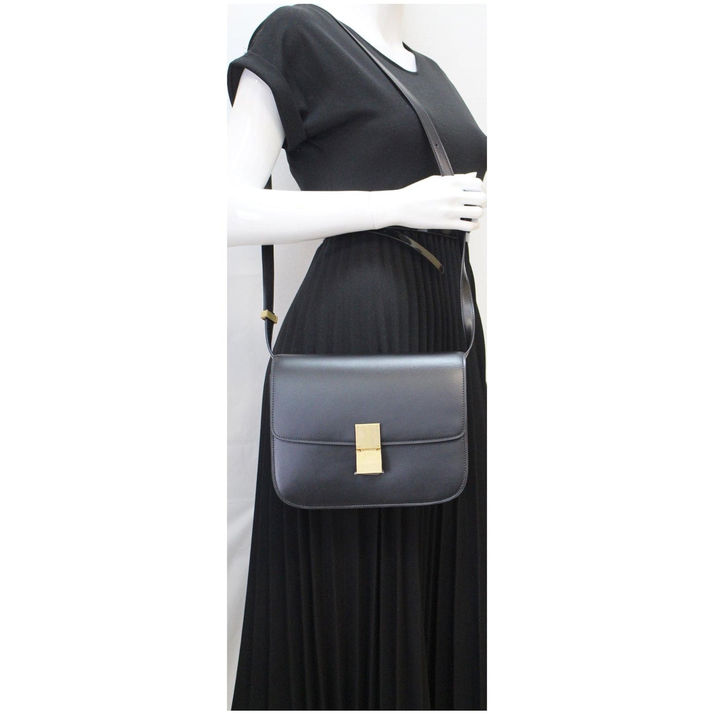 CELINE Classic Box Medium Calfskin Leather Crossbody Bag Black - 10% OFF