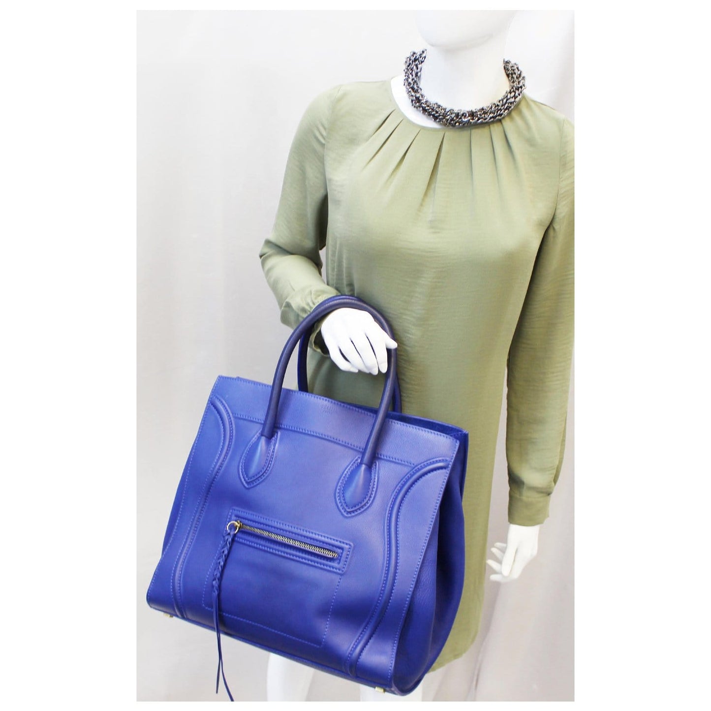 CELINE Phantom Luggage Medium Leather Tote Bag Blue