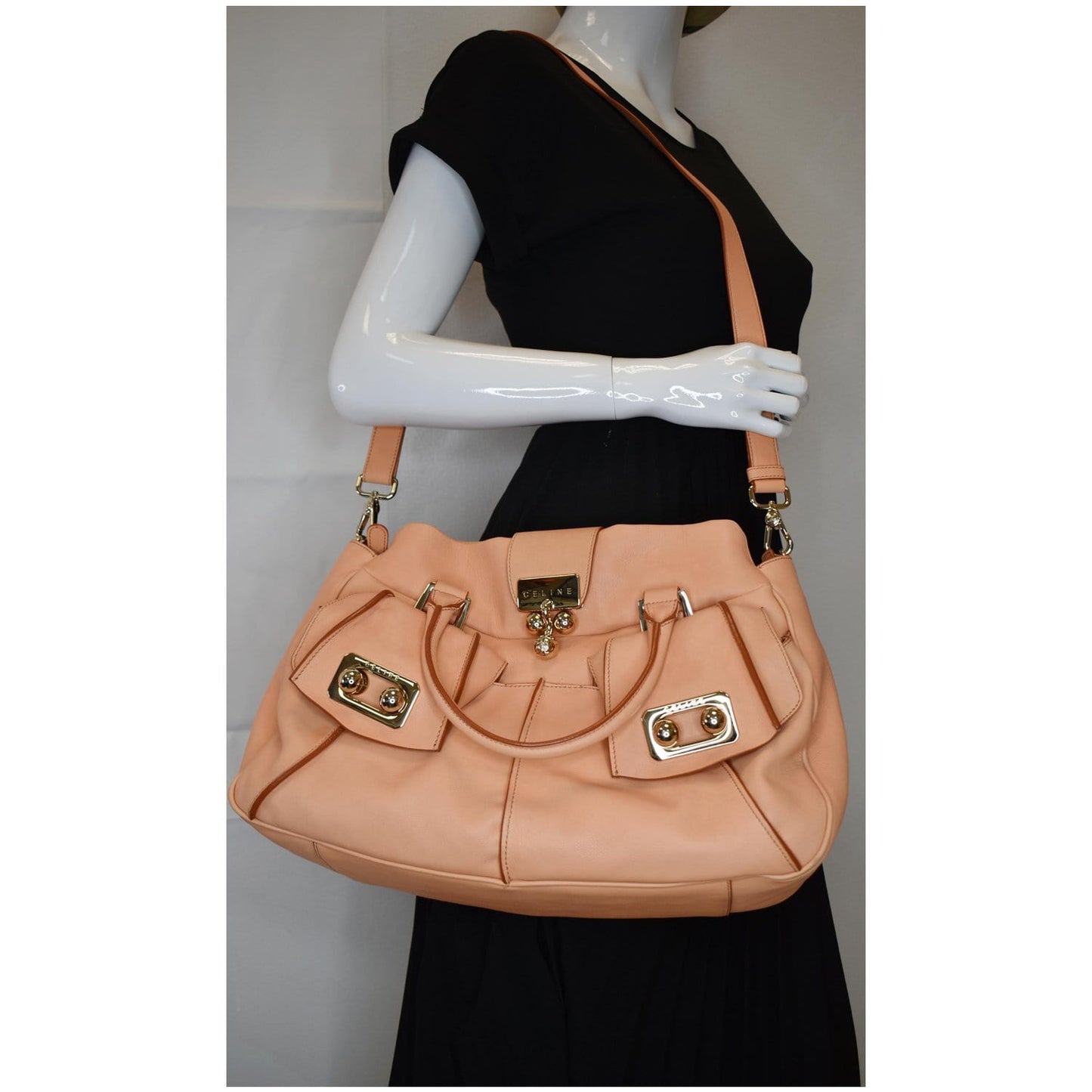 CELINE Blossom Leather Top Handle Tote Bag Peach