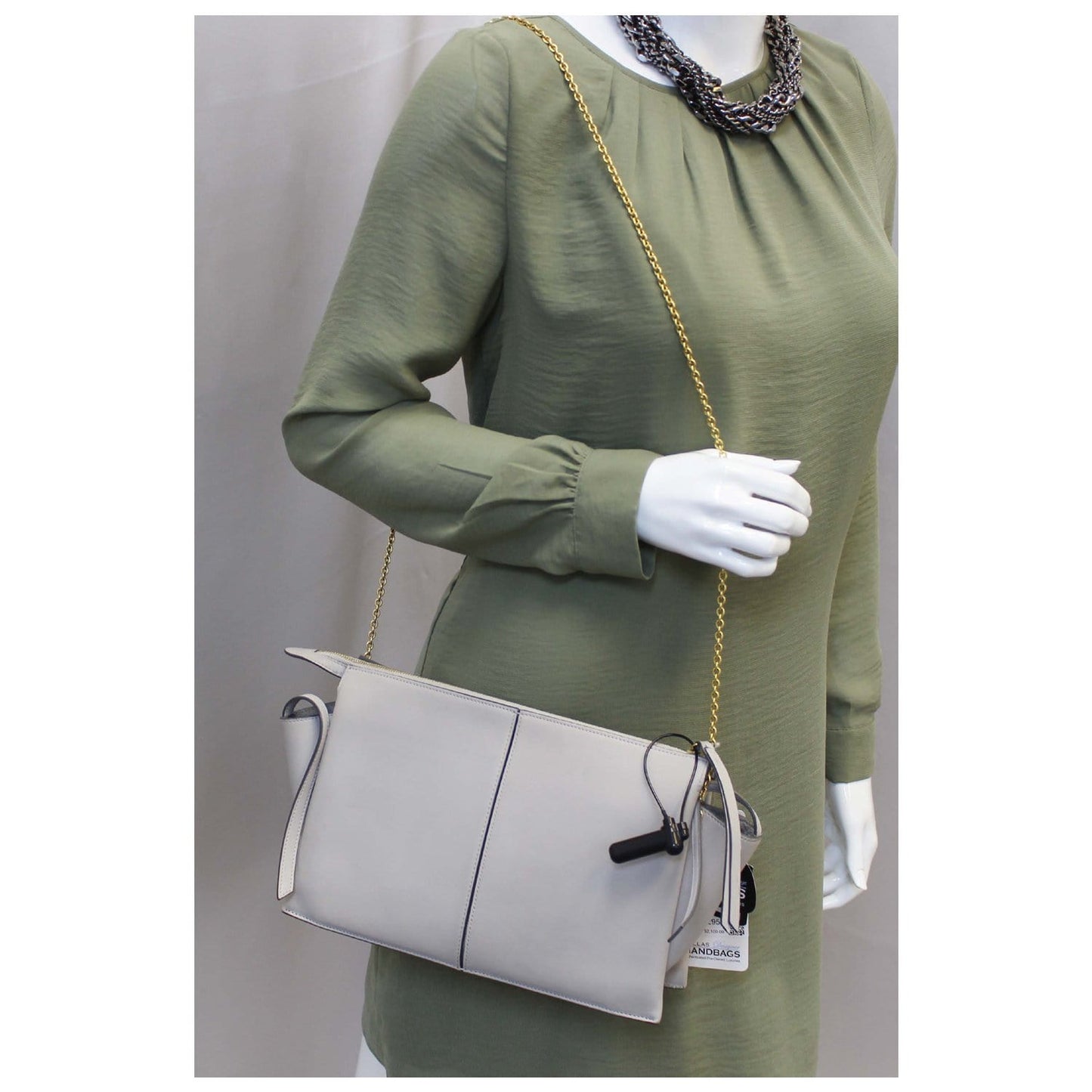 Celine Tri-Fold Clutch on Chain Smooth Calfskin Crossbody Bag Light Grey - Last Call