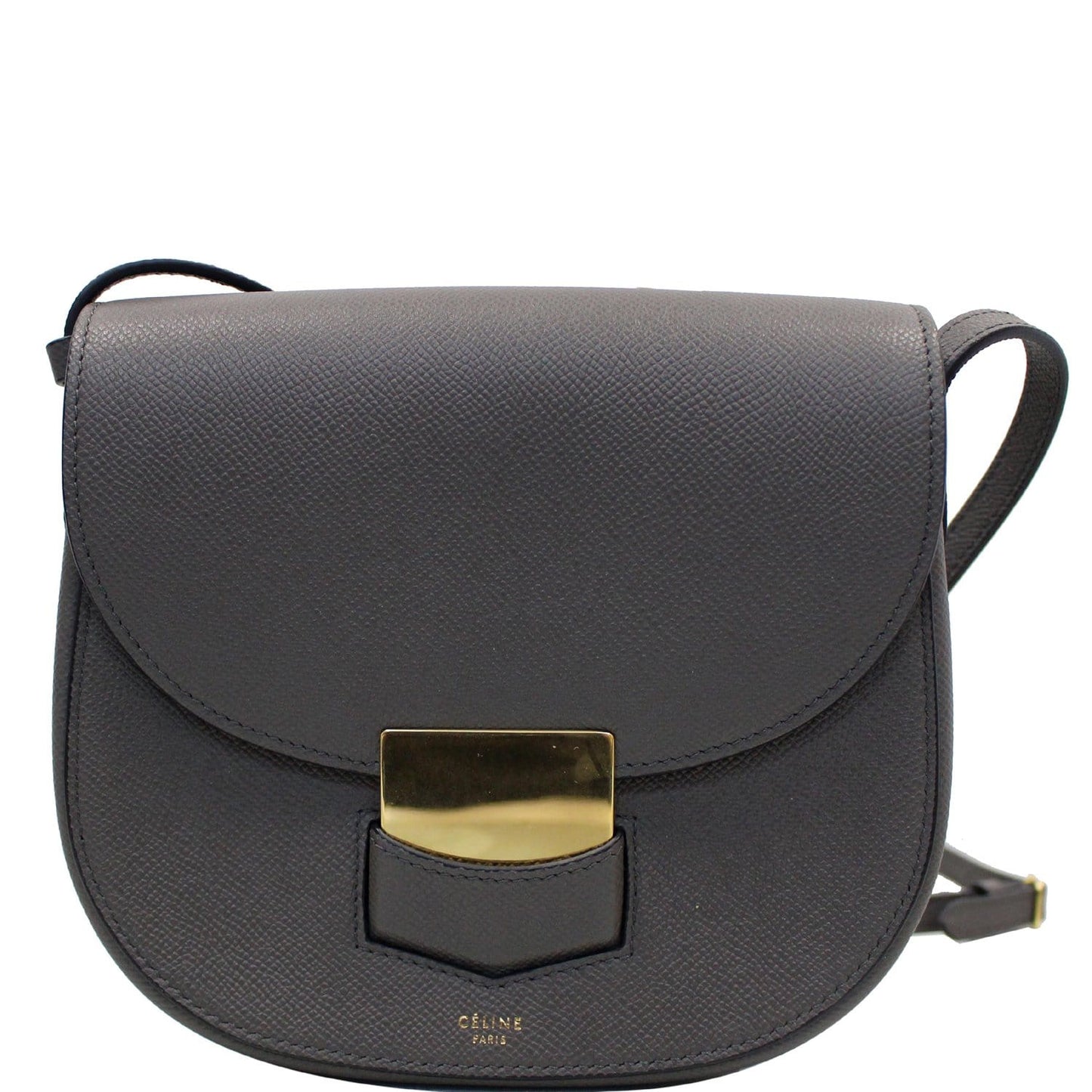 CELINE Trotteur Small Grained Calfskin Leather Shoulder Bag Grey