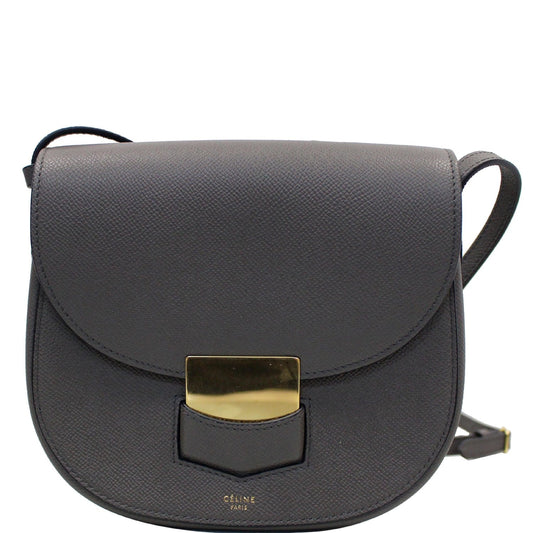 CELINE Trotteur Small Grained Calfskin Leather Shoulder Bag Grey