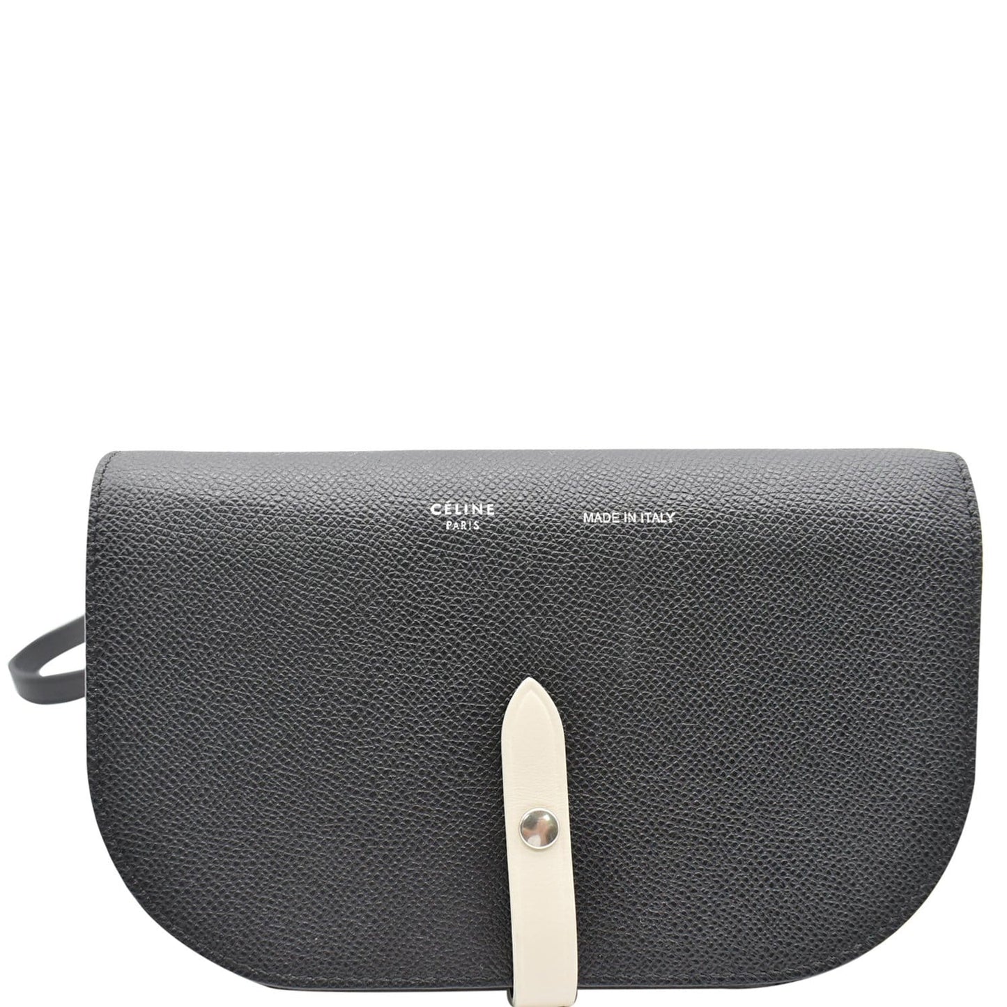 CELINE Grained Leather Strap Clutch Bag Black