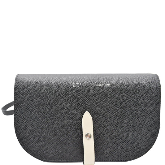 CELINE Grained Leather Strap Clutch Bag Black
