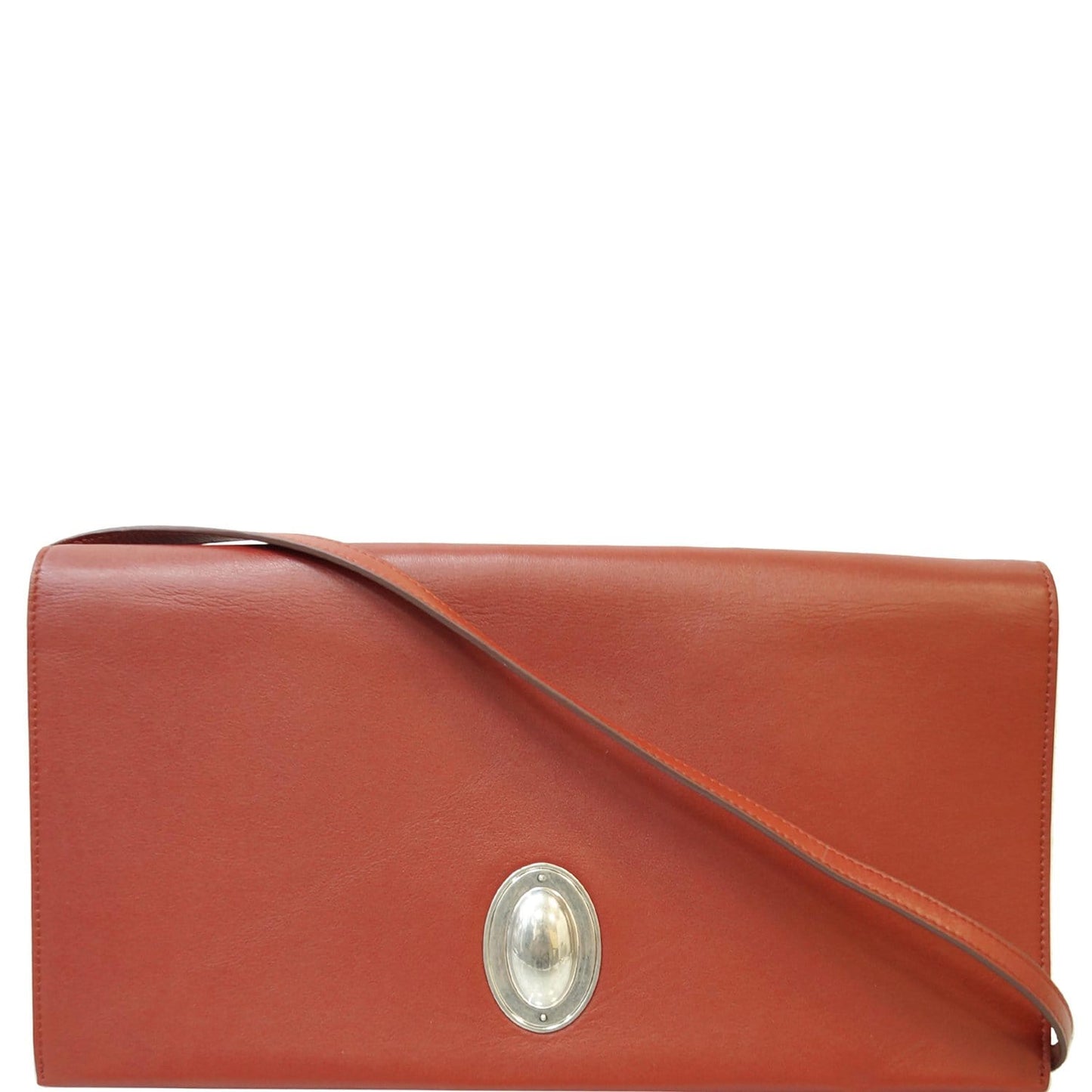 CELINE Oval Flap Leather Strap Clutch Shoulder Bag Red