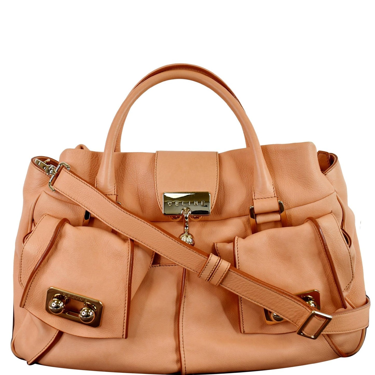CELINE Blossom Leather Top Handle Tote Bag Peach