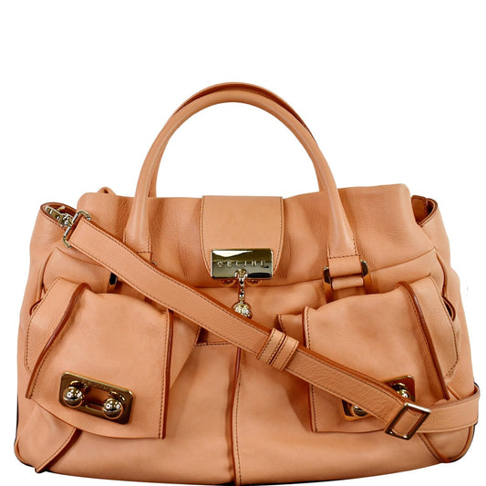 CELINE Blossom Leather Top Handle Tote Bag Peach