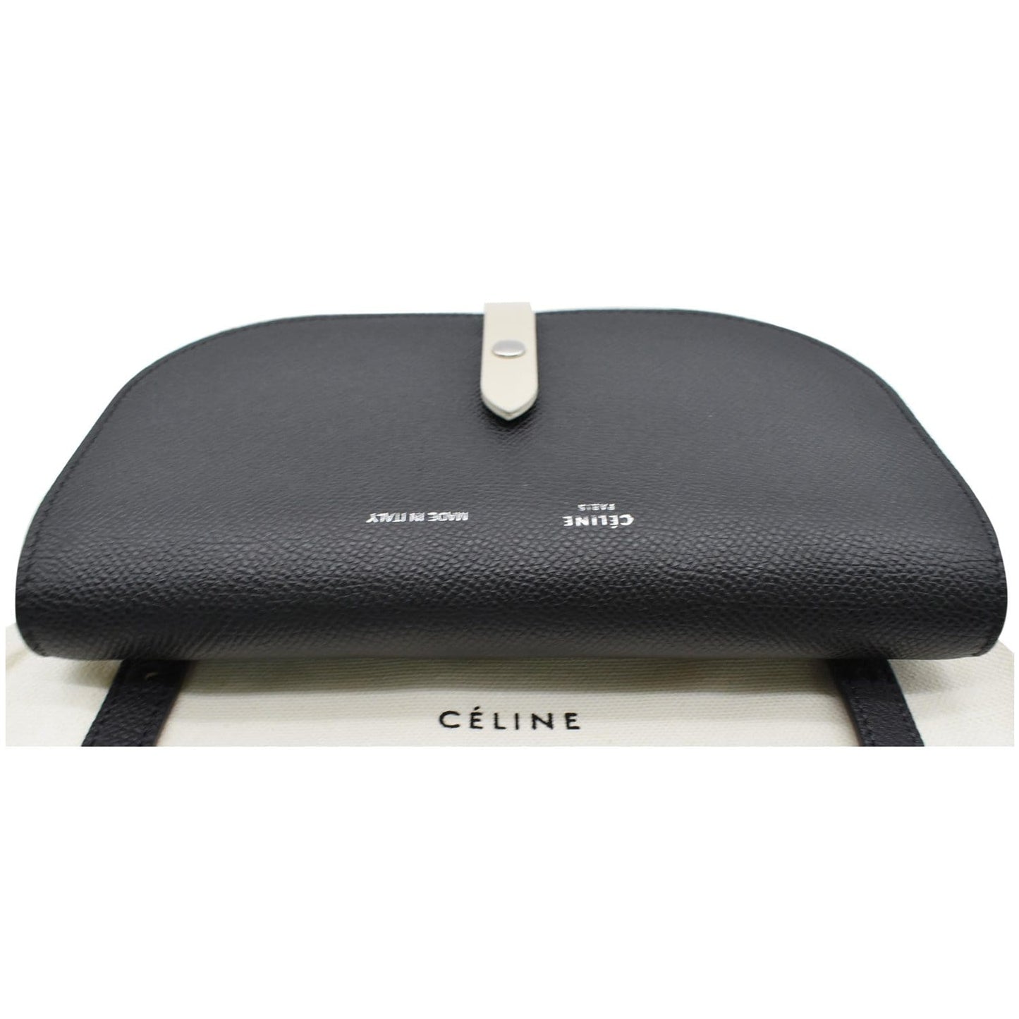 CELINE Grained Leather Strap Clutch Bag Black