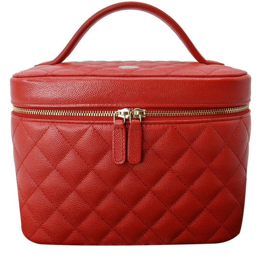 Chanel Caviar Leather Quilted Large Cosmetic Vanity Pouch Red