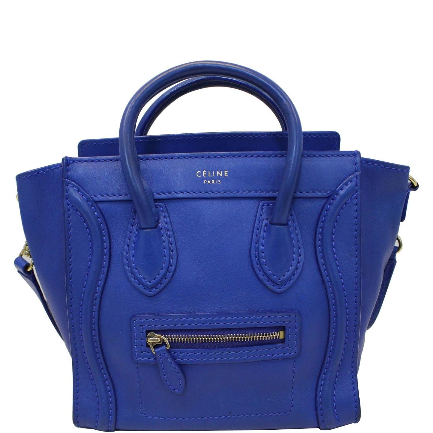CELINE Nano Luggage Smooth Leather Tote Crossbody Bag Blue