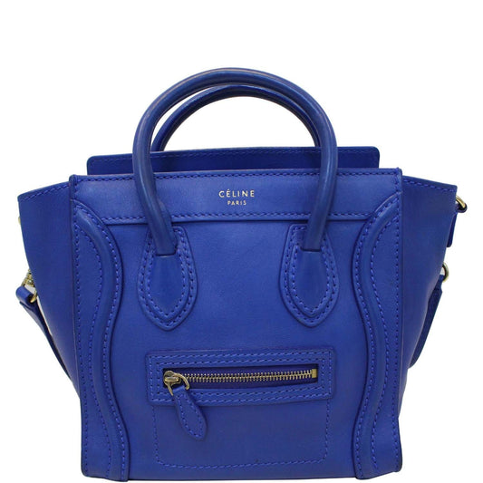 CELINE Nano Luggage Smooth Leather Tote Crossbody Bag Blue