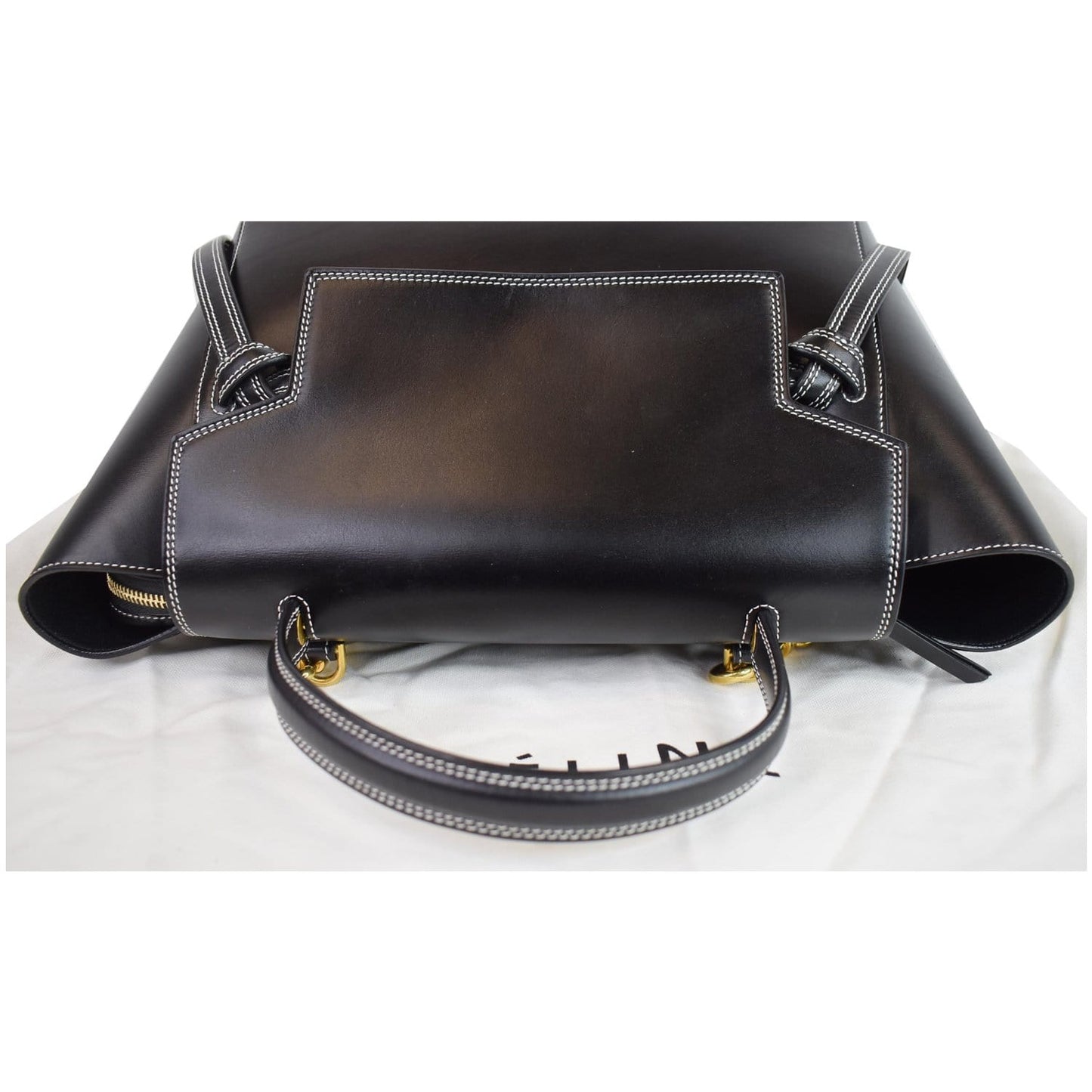 CELINE Double Stitching Mini Belt Calfskin 2Way Shoulder Bag Black