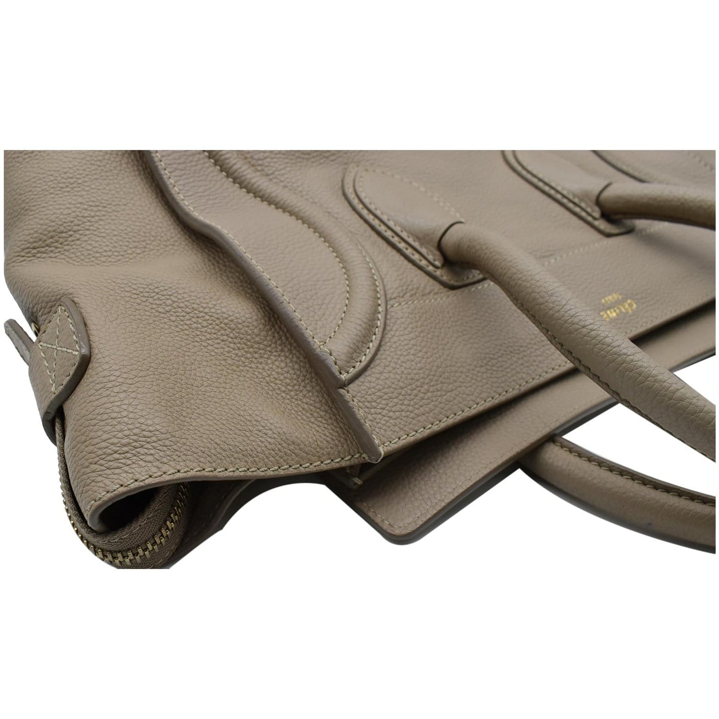CELINE Drummed Mini Luggage Calfskin Leather Tote Bag Dune