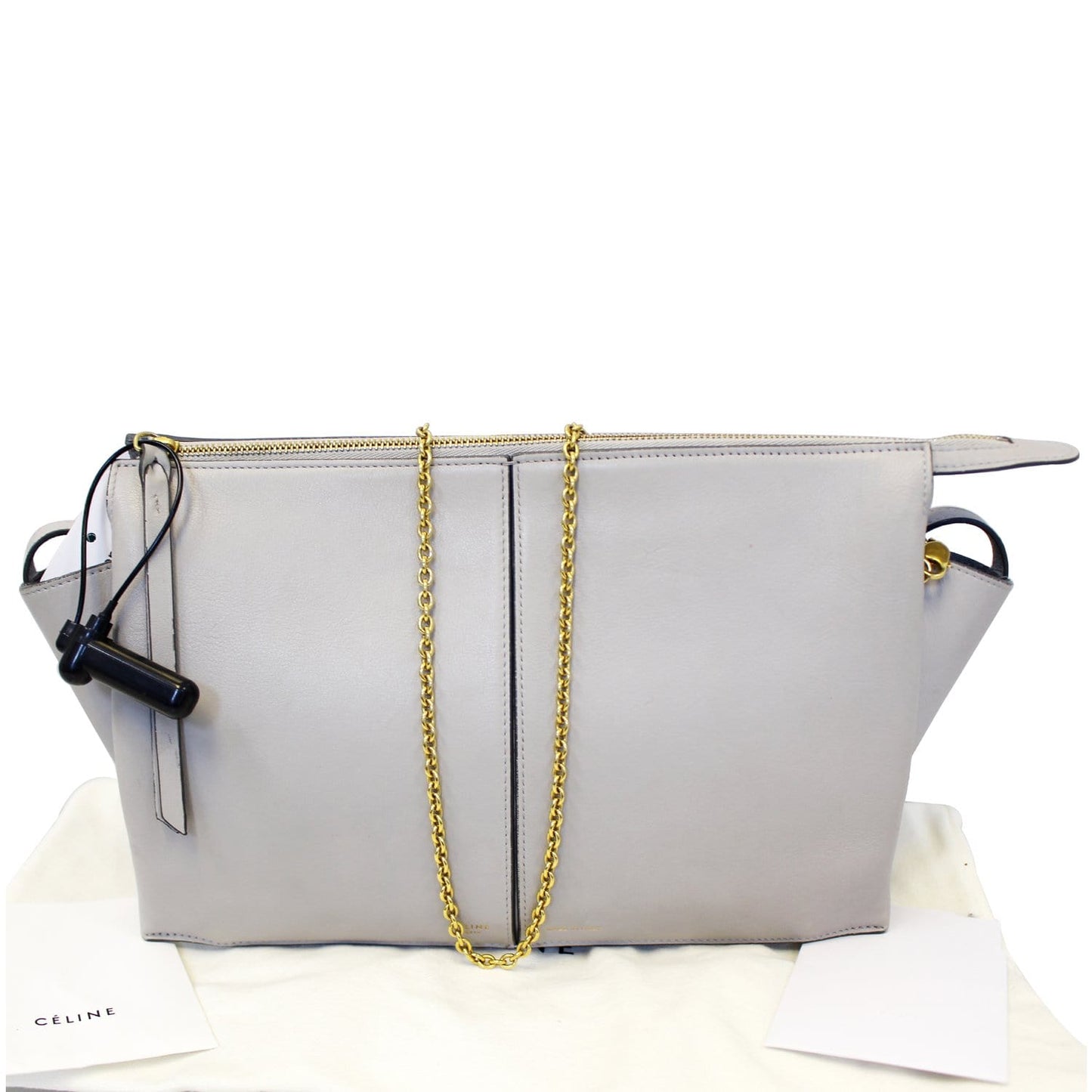 Celine Tri-Fold Clutch on Chain Smooth Calfskin Crossbody Bag Light Grey - Last Call
