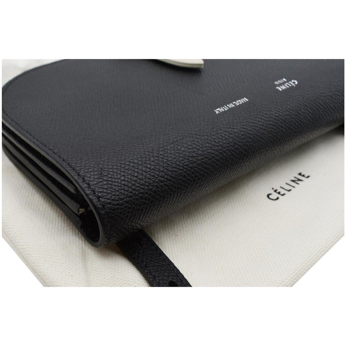 CELINE Grained Leather Strap Clutch Bag Black