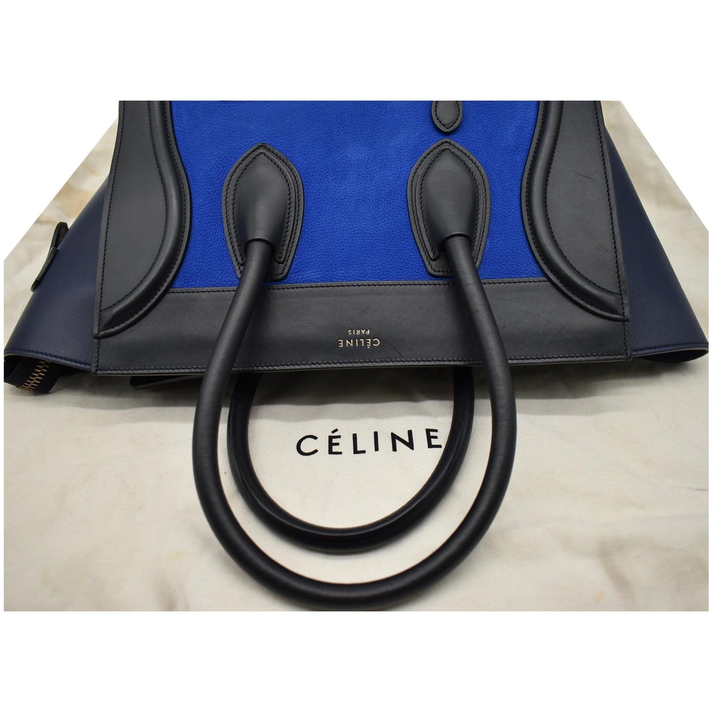 CELINE Mini Luggage Nubuck Calfskin Suede Leather Tote Bag Tri-Color