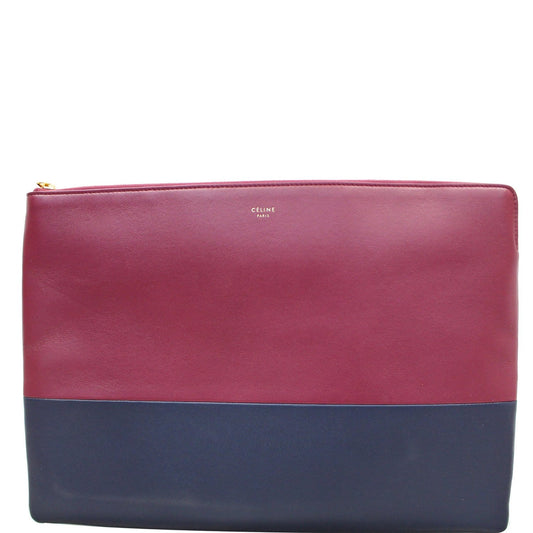 Celine Bi-Color Leather Clutch Pouch Burgundy/Black