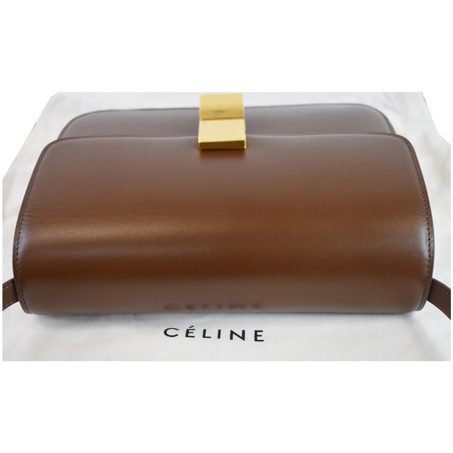 CELINE Medium Classic Box Calfskin Flap Crossbody Bag Brown